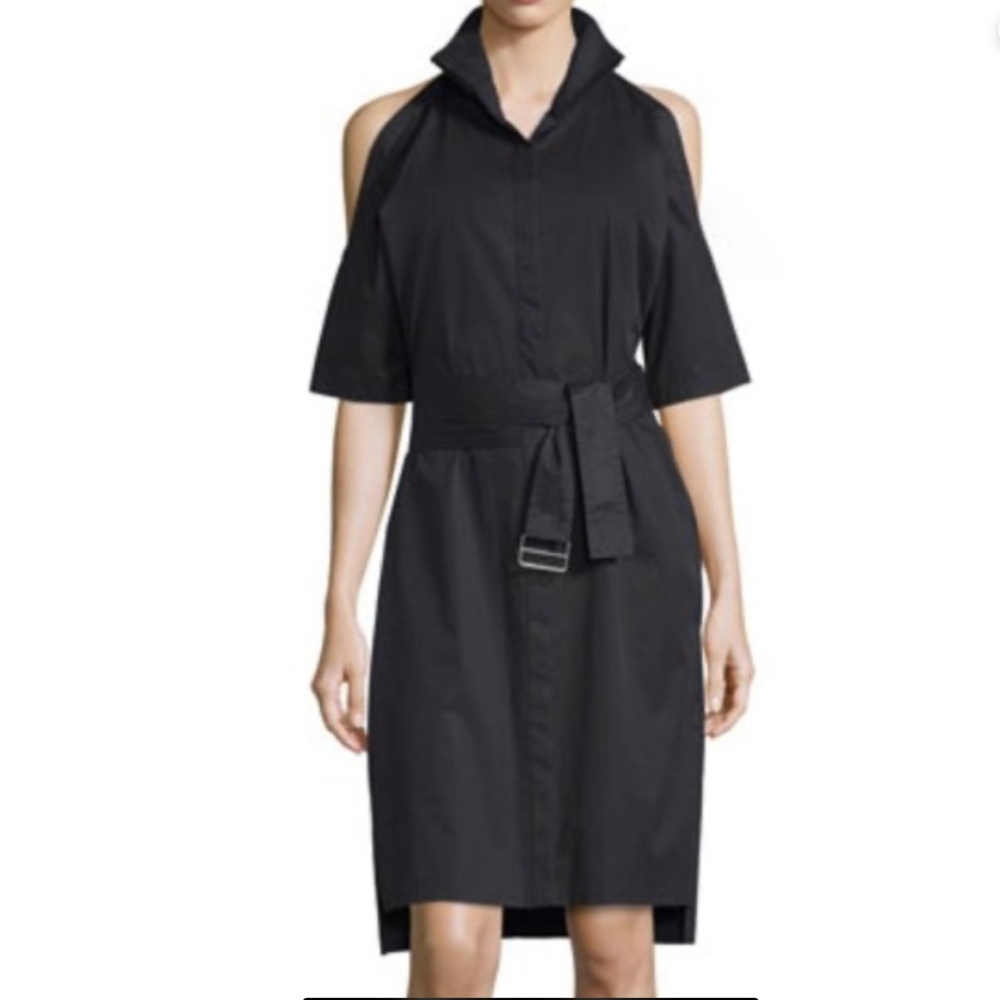DKNY Black Cold Shoulder Cotton Shirt Dress With Belt, Size L - Picture 4 of 16